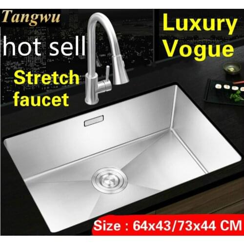 Free shipping Apartment vogue kitchen manual sink single trough stretch faucet 304 stainless steel hot sell big 64x43/73x44 CM