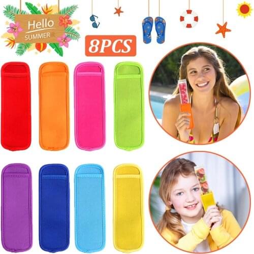 8Pcs Neoprene Popsicle Sleeves Reusable Freezer Icepop Holders Bags Summer Supply Antifreezing