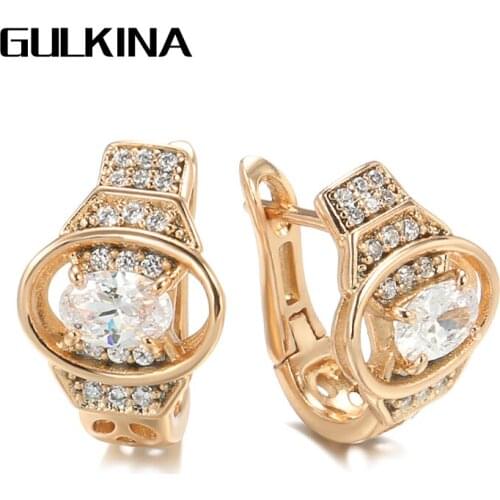 Gulkina Hot Natural Zircon Dangle Earrings for Women Romantic 585 Rose Gold Hollow Geometry Earrings Fashion Jewelry 2021 New