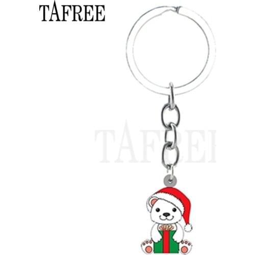 TAFREE Tiny Dear Bear Acrylic Pendant Resin Keychains 2020 Winter Art Design Long Chain Kids Door Key Jewelry For Girlfriend
