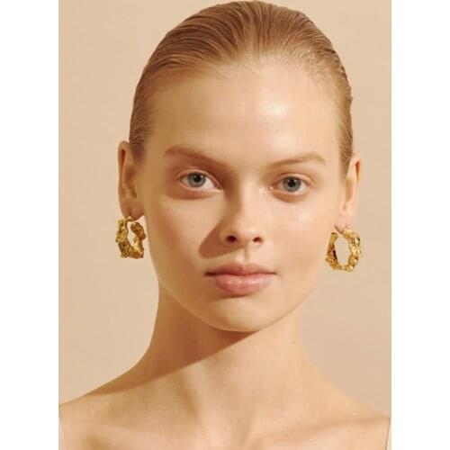 Timeless Wonder Hammered Geo Lava Hoop Earrings for Women Jewelry Punk Ins Trendy Boho Designer Party Goth Gift Egirl Rare 2377