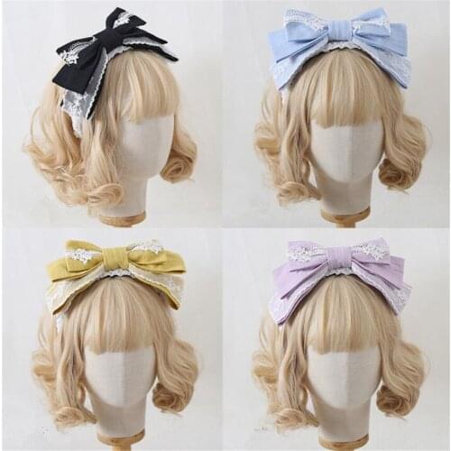 Japanese Kawaii Big Lace Hair Band KC Girl Lolita Bow Headband Women Girls Anime Loli Headwear B1946