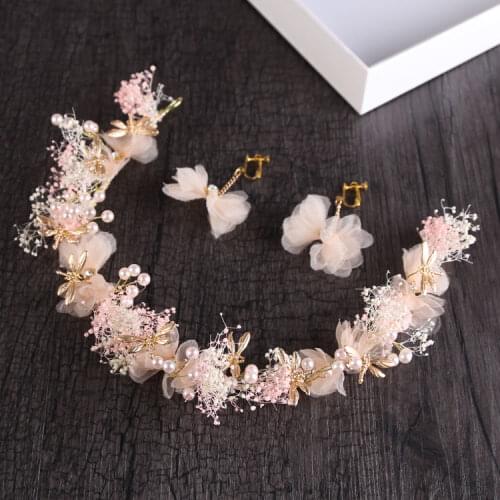 Pink super fairy figure bride head flower dry flower hairband eternal wedding hair accessories