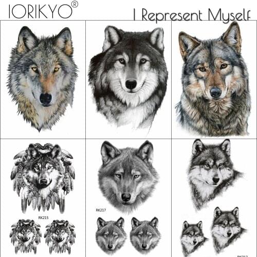Womens Fashion Temporary Tattoo Stickers Husky Forest Real Wolf King Men Fake Arm Tatoo Drawing Black Waterproof Tattoo Paste