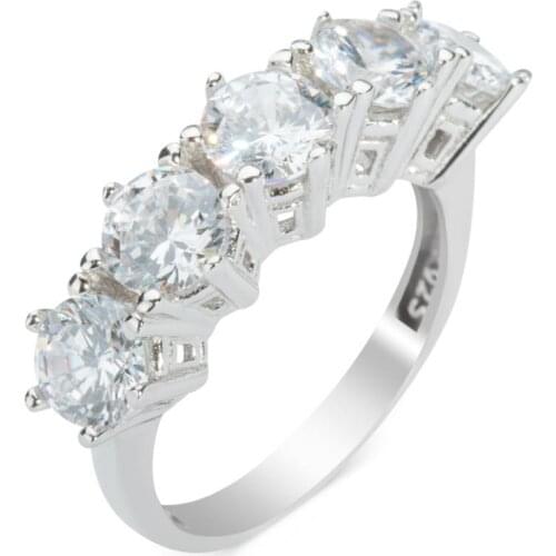 Women Zircon Gemstone Ring Silver Five Stone Ring Solid 925 Sterling Silver Wedding Engagement Women Accessories