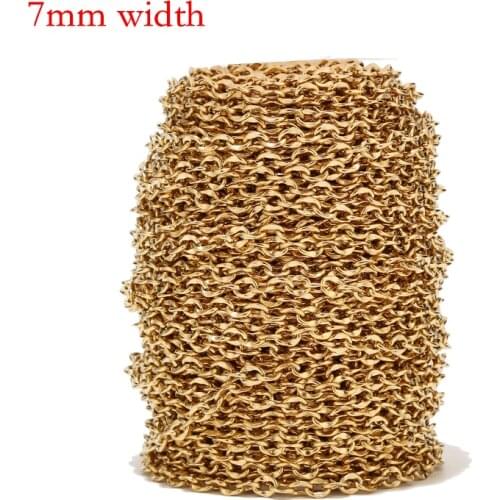 1m/2m/5m Stainless Steel 7mm Width Gold Rolo Cable Chains Flat Wire Chic Lips Chain for Bracelet Necklace DIY Jewelry Making