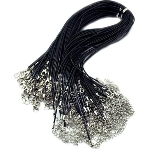100PC /50pc/20PC/lot Wholesale Black Leather Rope Cord Necklace Chain DIY String Strap Rope Lobster Clasp Leather Jewelry Chains