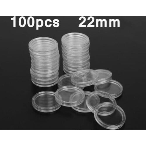 100pcs/Set 22mm Clear Round Plastic Coin Capsules Container Storage Holder Case Home Garden Supplies Clear Round Display Cases