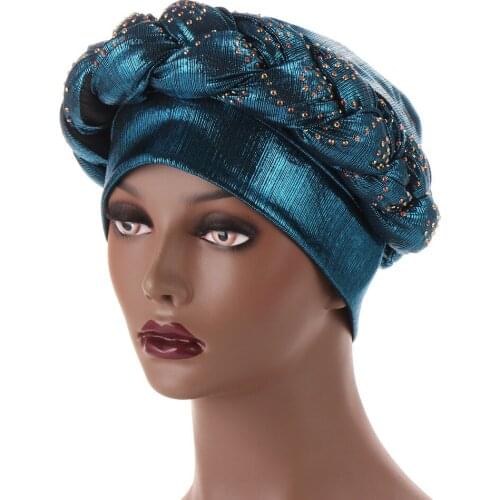 2021 Female Turban Caps Cross Ready To Wear Headscarf Bonnet Arab Head Wraps African Women Braid Turbans Auto Gele Headties