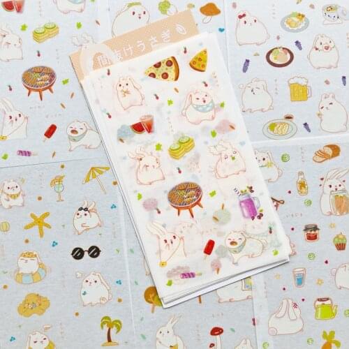 6 Sheets/Pack Cute Rabbit Moods Paper DIY Decortive Stickers Kids Student Handbook Diary Decoration