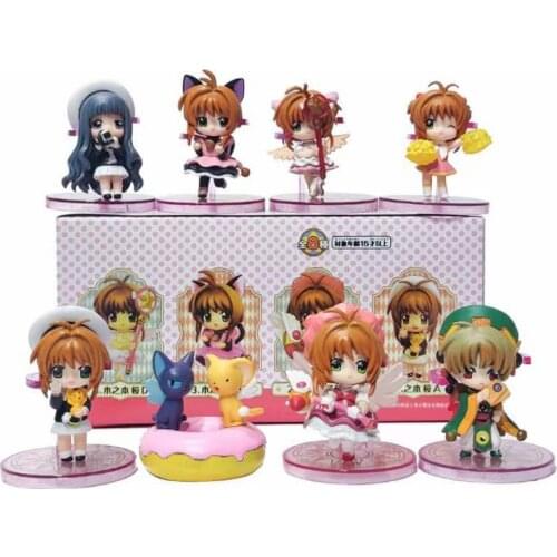 8pcs/lot Cardcaptor Sakura Figure Toy Sakura Kero Li Syaoran Tomoyo Daidouji Q Version Model Doll for Girls