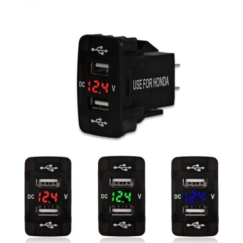 12V-24V Car Charger Voltmeter Cigarette Socket 5v 2.1A USB Charger Port Phone Led Voltmeter Adapter For Honda