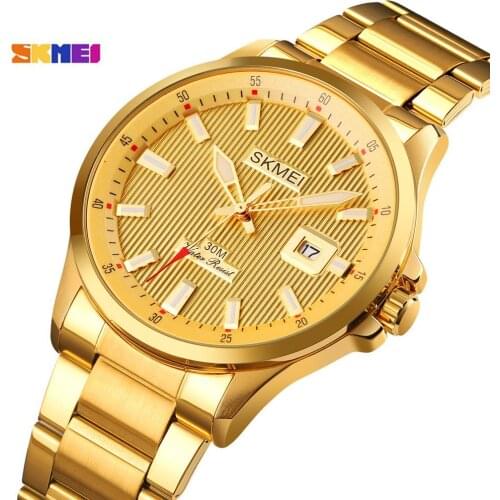 Top Brand Luxury Watches SKMEI Golden Quartz Wrist Watch Business Men Watch Calender Male Clock montre homme Relogio Masculino