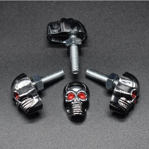 DIY 3D Design Decoration Chrome Spikes Skull Universal Car Motorcycle Metal Chrome red Skull License Number Plate Frame Screw