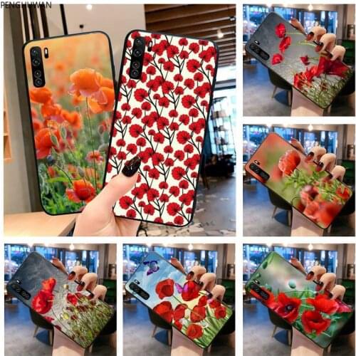 Red Poppies flowers DIY phone Case cover Shell for Huawei P20 P30 P40 lite E Pro Mate 30 20 Pro P Smart 2020 prime