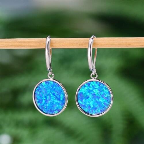Elegant Female Round Opal Drop Earrings Simple Silver Color Party Double Earrings Classic Bride Wedding Earrings For Women