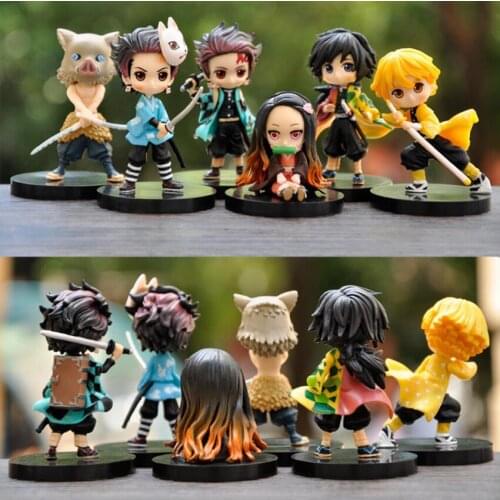 6pcs/set Anime Demon Slayer Kimetsu No Yaiba Figure Q Posket Kamado Tanjirou Kamado Nezuko Agatsuma Figure Toys Antistress