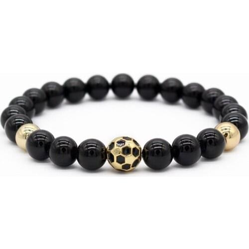 Football Shape Zinc Alloy Pendant Temperament Bracelets 8mm Black Natural Stone Beads Bracelet for Men Sport Jewelry MBR180220