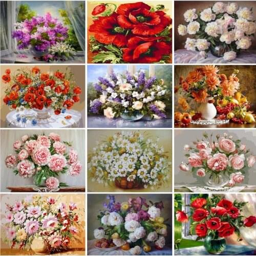 GATYZTORY DIY Painting By Numbers Flowers Canvas Drawing Figure Zero Basis Oil Painting HandPainted Home Decor Gift