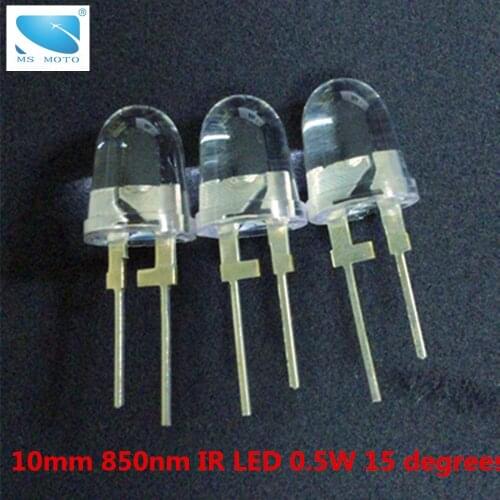 2PCS/LOT 10mm 0.5W IR LED high power infrared diode infrared LED 850nm infrared lamp Copper leg heat dissipation