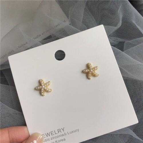 Cute Delicate Starfish Shaped Pearl Stud Earrings Korean Fashion Simple Star Earrings for Women Girls Ear Jewelry Gift Wholesale