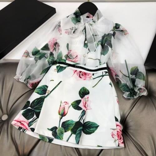2021 new Girls Clothing Sets Bow chiffon Top+ Skirt 2Pcs for Kids Clothing Sets Baby Clothes Outfits 2 3 4 6 8 10 12 Years