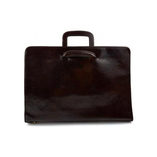 Leather folder A4 document file folder A4 leather zipped document retractable handles office folder dark brown