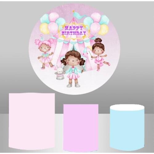 Pink circus Birthday round fabric backdrop Banners Photography custom background stand party decor