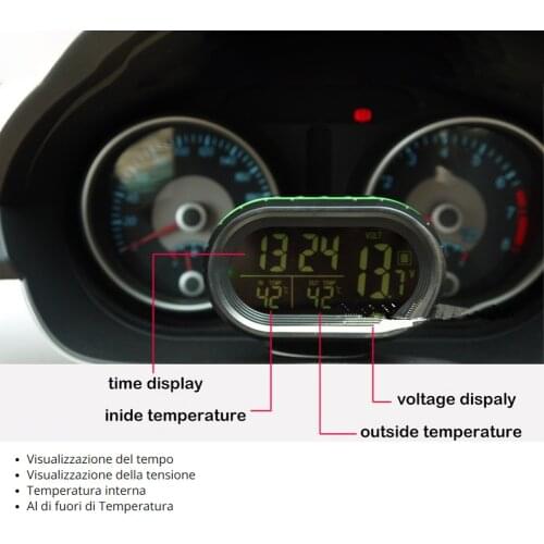 New 12v Multifunction Car Thermometer Digital Clock Led Lighted Display Digital Automobile Dual Gauge Voltage Tester Car Supplie