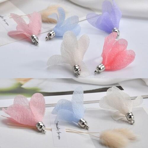 Fashion 50pcs/lot color organza floral charms for jewelry making flowers earrings/necklace/bracelet diy pendants accessory