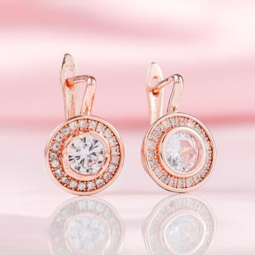 Trendy Design Rose Gold Exquisitely Carved Shiny Big Zircon Dangle Earrings Women Hollow Wedding Party Fine Jewelry