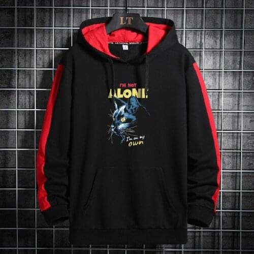 EL BARCO Spring Cotton Hip Hop Men Hoodies Funny Cat Print Male Sweatshirt Coat Black Red Tops Shirt Harajuku White Blue Jackets