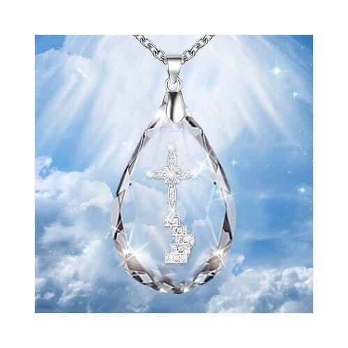 New fashion Crystal Cross Water Drop Pendant Necklace For Women girl Accessories jewelry wholesale