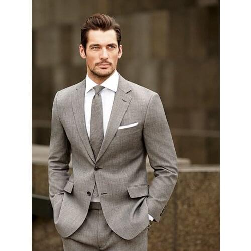 ANNIEBRITNEY Grey 2 Piece Slim Fit Men Business Suit Tailor Made Groom Wedding Tuxedo 2 Piece Prom Wedding Business Men Suit Set