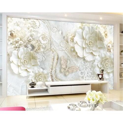 Beibehang Custom photo wallpaper whitish butterfly flower jewelry large mural living room bedroom TV background 3d wallpaper