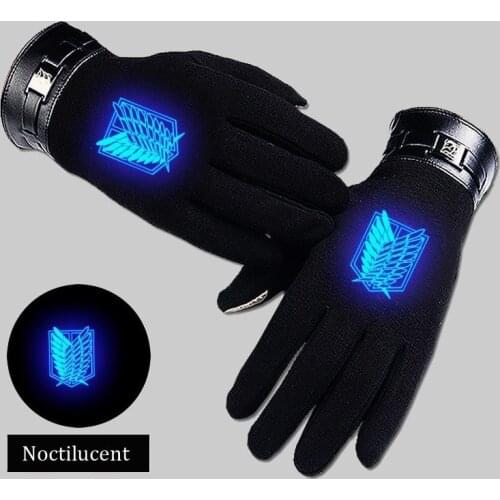 Anime Attack On Titans Cosplay Glove Autumn Winter Keep Warm Noctilucent Black Full Finger Gloves Accessories Handwear Costume