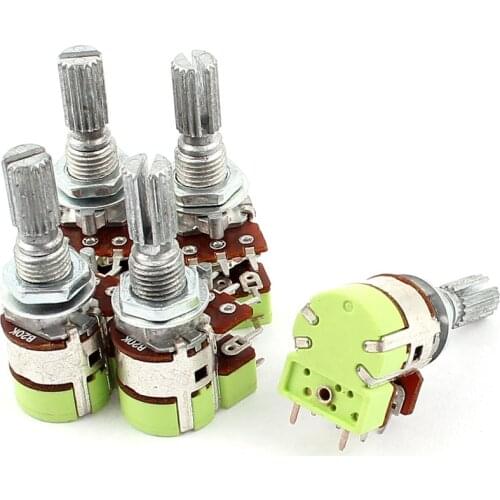 UXCELL 5Pcs Stereo B20k 20K Ohm Dual Linear Taper Volume Control Potentiometer Switch