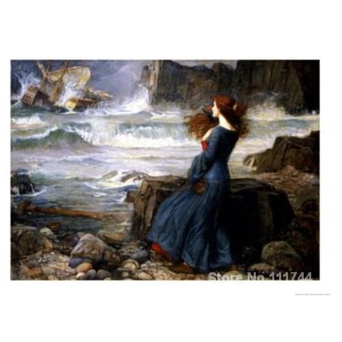Portrait of beautiful women Miranda the Tempest John William Waterhouse artwork Landscape art Hand painted High quality