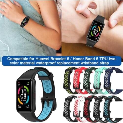 Smart Watch Strap For Huawei Band 6/ Honor Band 6 TPU Waterproof Replacement Watch Belt Strap Double Color Smart Accessries