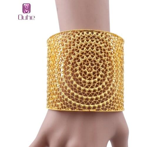Luxury Indian Big Wide Bangle 24k Gold Color Bangles/Bracelets For Women African Dubai Arab Wedding Jewelry Gifts