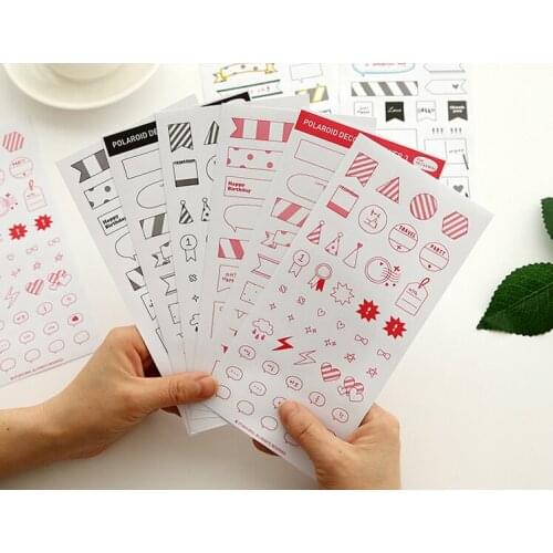 DIY Photo Album Polaroid Sticker Red Black Decorative Instax Photo adhesive Sticker Journal Diary Make Notes Label Stickers