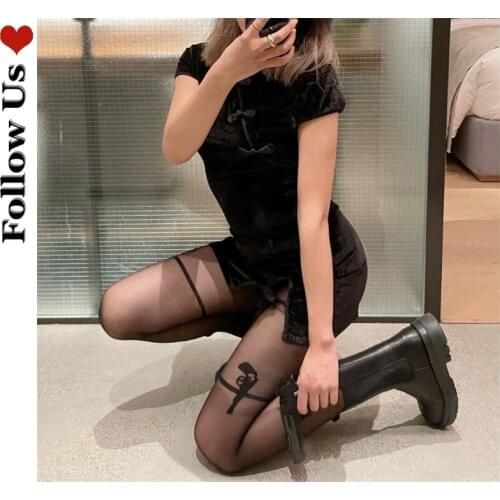 Spring Summer 2021 Dark Stockings Gothic Trousers Black Silk Sexy Thin Suspenders Thin Tights Women Bottoming Pantyhose Women