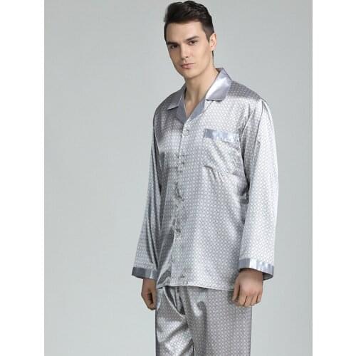 Silk Pajama Set Long-Sleeve Sleep Tops Satin Men Sleepwear Casual Nightwear 2PCS Home Suit Pants Pyjama Nightgown Plus Size 5XL