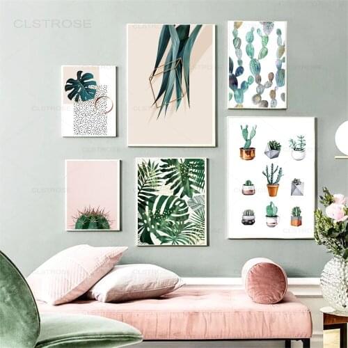 Fresh Green Plant Nordic Poster Potted Cactus Leaves Canvas Paintings for Home Decoration Living Room Art Modular Wall Pictures