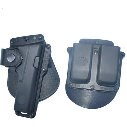 Tactical Gun Holster Fits Glock 17/22/23 W/Leather Strap Retention with Double Magazine 6900