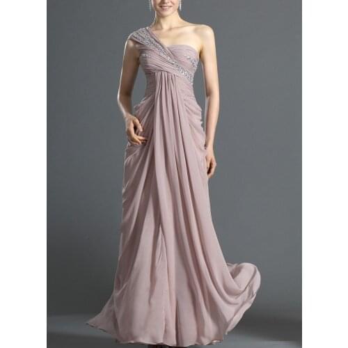 A-line Nude Pink One shoulder Bridesmaid Dress Ruched Evening Formal Dress Wedding Guest Dresses