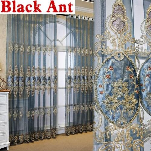Tulle Curtain Embroidery For Living Room Luxury European Window Screen Window Blinds Drape Bedroom Partition Customed X-JD792