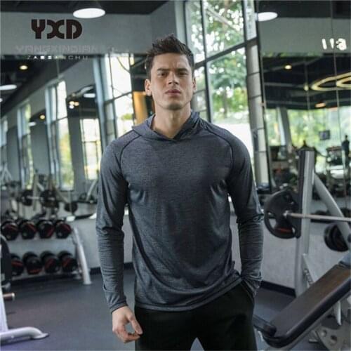 2020 Trendy Spring Autumn Men T Shirt Casual Long Sleeve Slim Men Tops Stretch T-shirt Fitness jogging Hooded T Shirt pullover