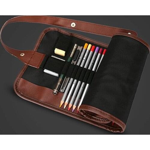 24 Holes Pencil Bag Vintage Canvas Pencil Case Sketch Pencil Art Brush Storage Bag Students Stationery