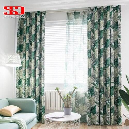 Tropical Printed Blackout Curtains for Living Room Green Leaves Palm Tree Tulle Veil Liner Cortinas Bedroom Window Treatments